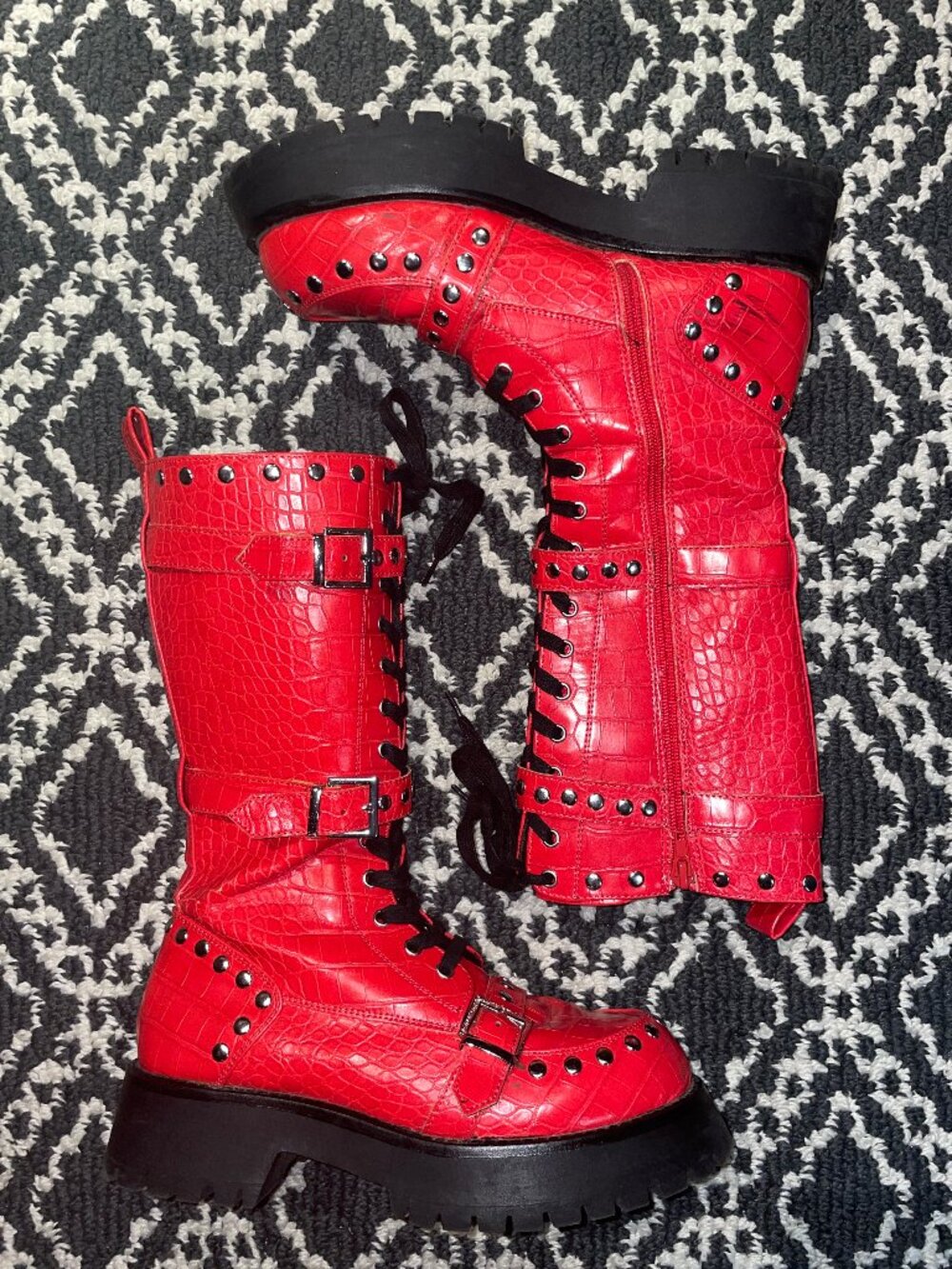 ASOS red studded combat boot 8 - Picture 8 of 13